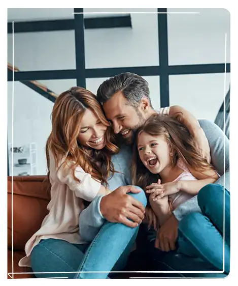 Family enjoying quality time together at home, smiling and laughing.